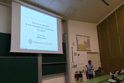 Keynote talk Prof. Kirda, in front of the screen