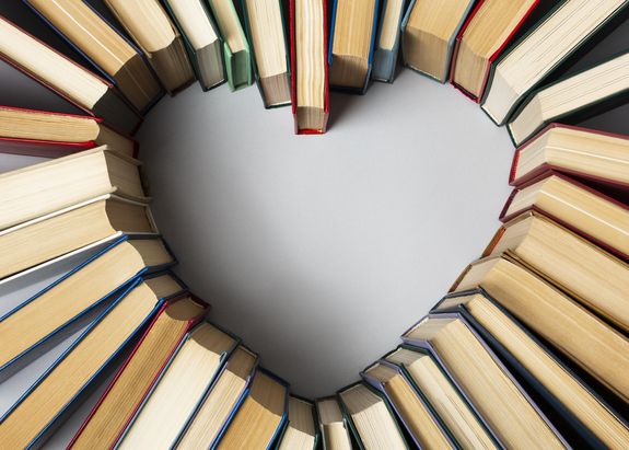 A heart shape formed of books