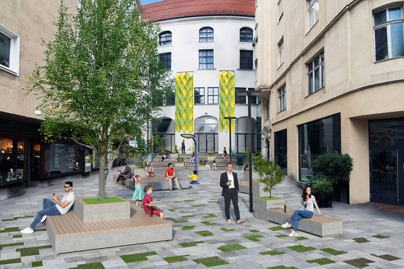 Entwurfsdarstellung des neuen Außenbereichs der Aula