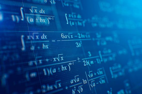 Math concept - Mathematical formulas on blue background. 3d rendering