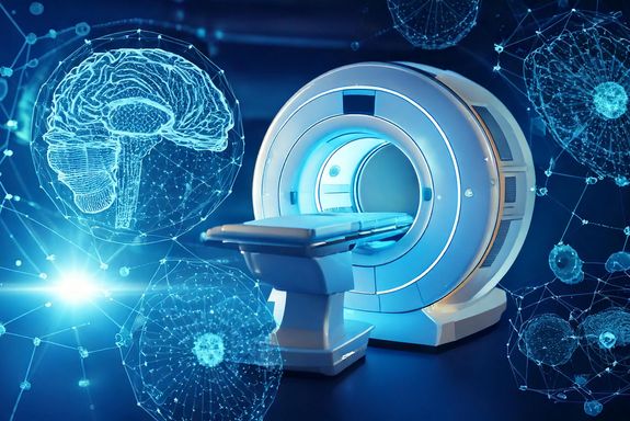 MRI-Gerät, Atome, Strahlung und ein künstliches Gehirn