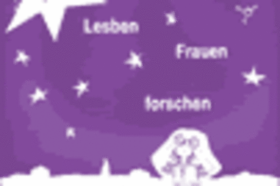 Titelbild: lila Illustration mit Schriftzug Frauen Lesben forschen