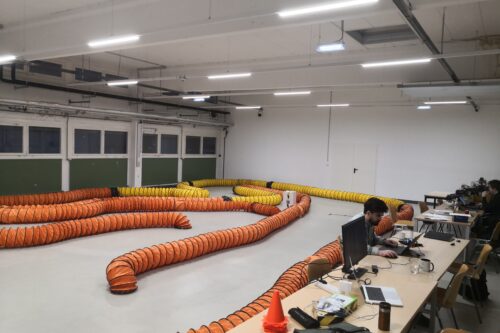 Autonomous driving lab with race track for model racing car